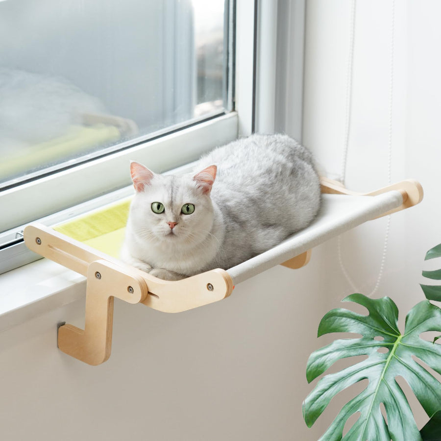 Cat Window Perch Lounge Mount Hammock Window Seat Bed Shelves for Indoor Cats No Drilling No Suction Cup (Yellow/Grey)