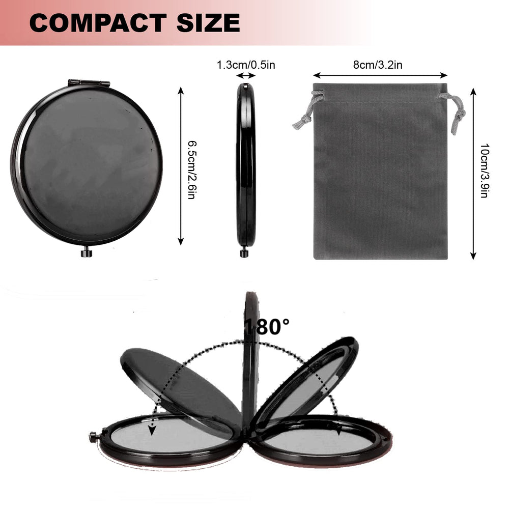 MIHAGUTY Magnifying Compact Mirror for Purses with 2 x 1x Magnification, Folding Mini Pocket Double Sided Travel Makeup Mirror,Perfect for Purse, Pocket Mirror for Gift (Black)