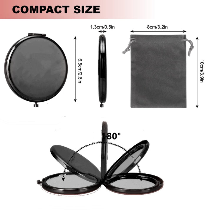 MIHAGUTY Magnifying Compact Mirror for Purses with 2 x 1x Magnification, Folding Mini Pocket Double Sided Travel Makeup Mirror,Perfect for Purse, Pocket Mirror for Gift (Black)