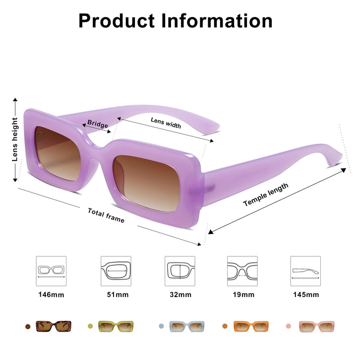 Retro 90s Nude Rectangle Sunglasses Womens Mens Trendy Chunky Glasses Purple Frame Brown Lens