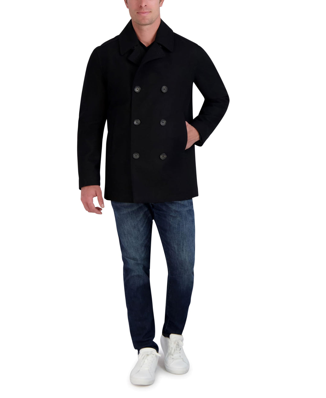 mens Classic Double Breasted Peacoat Pea Coat, Black, Medium US