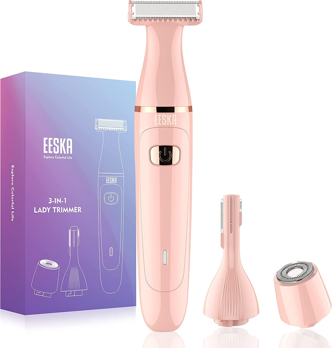 Electric Bikini Trimmer and Shaver for Women, 3-in-1 Electric Lady Razor for Bikini Legs Pubic Hair,Painless Bikini Trimmer Rechargable, Women Body Trimmer with 3 Trimmer Heads, IPX7 Waterproof