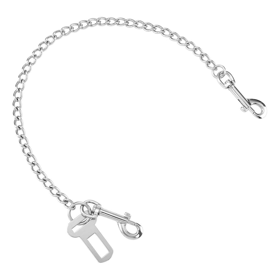 Stainless Steel No chew Dog Car, Pet Vehicle Safety Restraint, Heavy Duty Big Canine Dog Car Leash Strap with Double Clip and Latch Attachment-25 Inch
