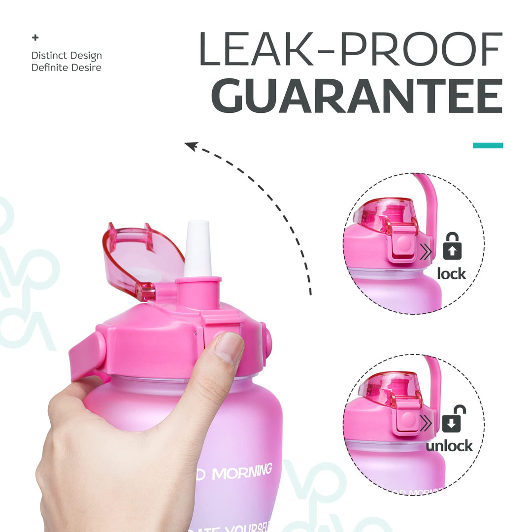 1 Gallon Large Motivational Sports Water Bottle with Time Marker & Straw, Leakproof BPA Free Reusable Fitness Water Jug for Gym,Work and Outdoor Sports-Ombre Fuschia Green