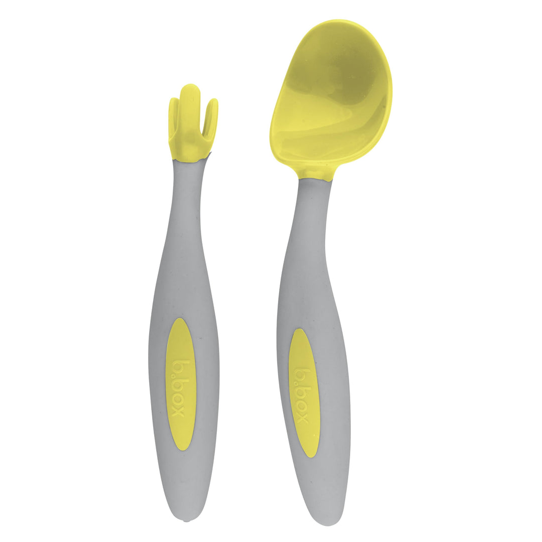 Toddler Cutlery Set: Patented FLORK™ Designed Fork, Spoon & Travel Case, Easy Grip Handles, Dishwasher Safe, BPA Free. (Lemon Sherbet)