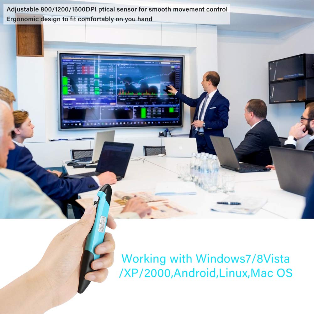 2.4GHz USB Wireless Optical Pocket Pen Mouse - Adjustable 800/1200/1600 DPI Handwriting Smart Mouse for Laptop Android Tablet PC