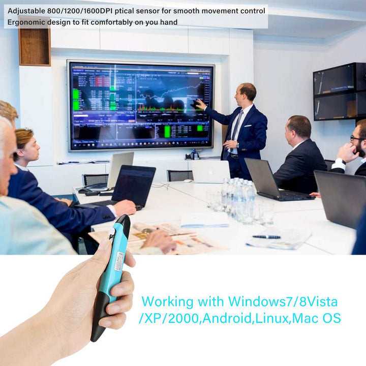 2.4GHz USB Wireless Optical Pocket Pen Mouse - Adjustable 800/1200/1600 DPI Handwriting Smart Mouse for Laptop Android Tablet PC