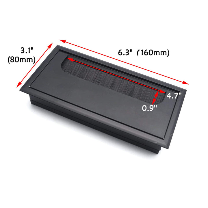 160mm Length Black Metal Rectangle Wire Cable Grommet Hole Cover for Computer Desk Table (Black)