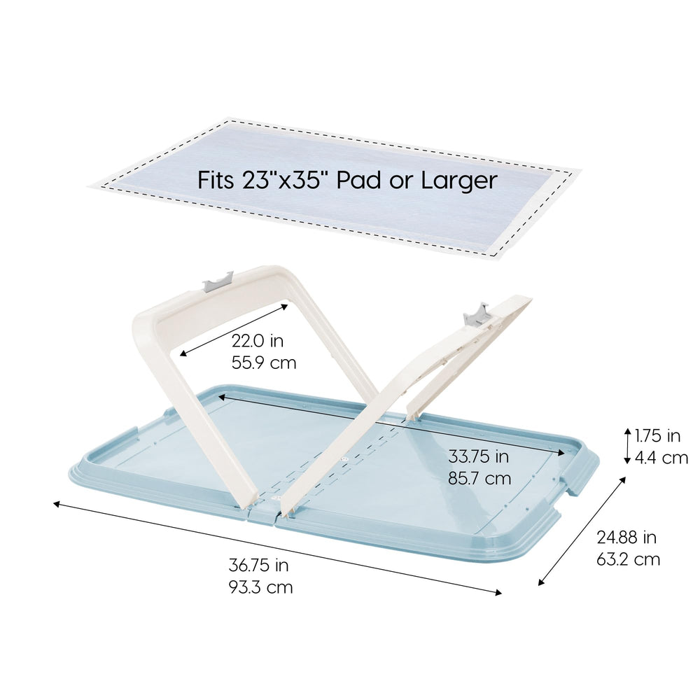 USA Pee Pad Holder - For Large Sized Dog and Puppy Pee Pads, Secured Latches, Non-Skid Feet, High Polish Finish for Easy Cleaning, Leak Protection, Fits 23x35 Pad or Larger, Square, Blue