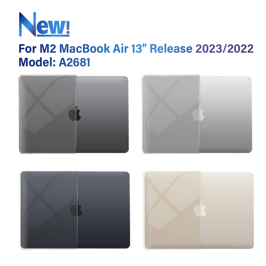 Compatible with 2024 2023 2022 MacBook Air 13 inch Case M3 A3113 M2 A2681, Hardshell Case & KeyboardCover & ScreenFilm & Type-C Adapter for Mac Air 13.6, Crystal Clear, AT13-KK-CYCL+2TC