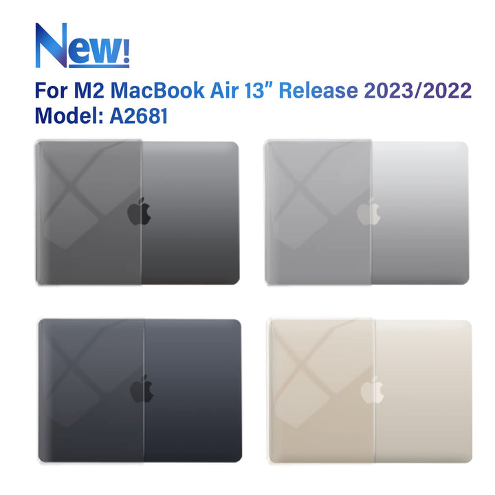 Compatible with 2024 2023 2022 MacBook Air 13 inch Case M3 A3113 M2 A2681, Hardshell Case & KeyboardCover & ScreenFilm & Type-C Adapter for Mac Air 13.6, Crystal Clear, AT13-KK-CYCL+2TC