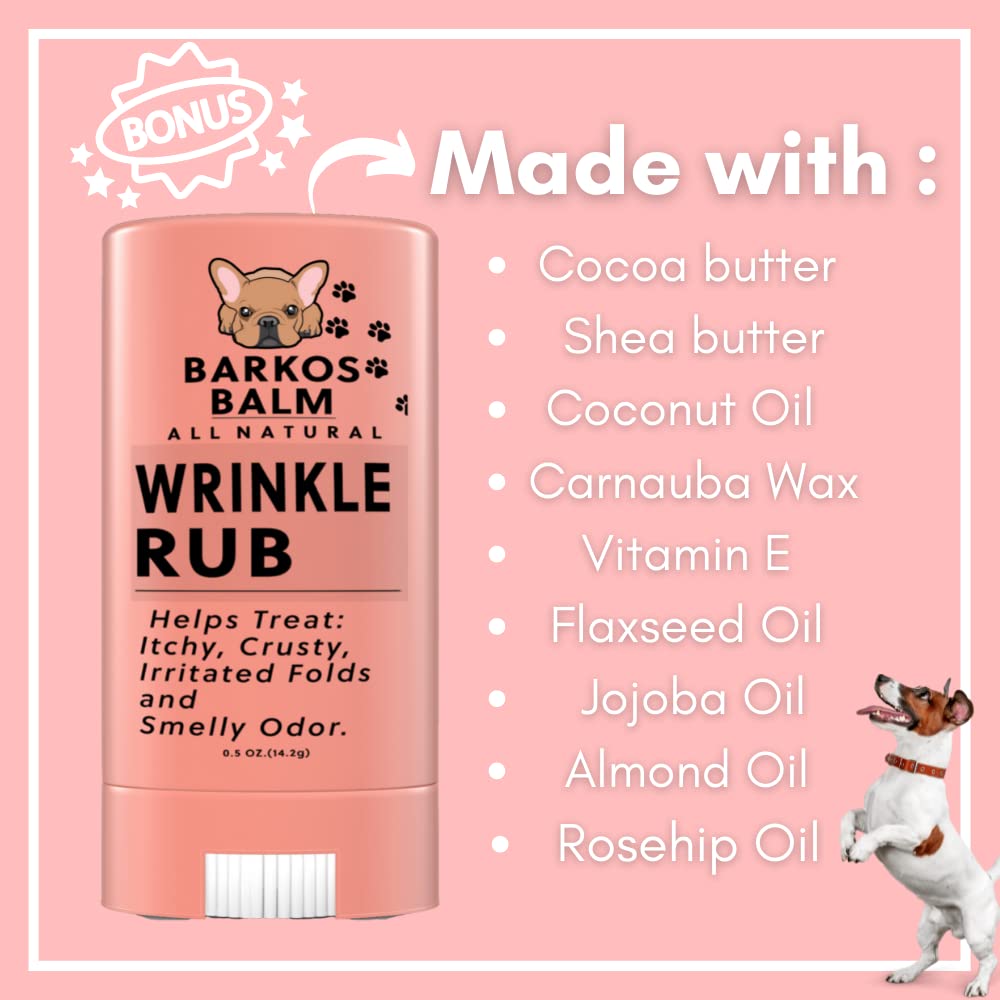 Wrinkle Wipes + Wrinkle Balm For Dogs | Bulldog, French Bulldog, Pug, English Bulldog | Cleans & Soothes Wrinkles, Folds, Tear Stain, Tail Pockets & Paws, Anti-Itch | 100 Soft Cotton Pads