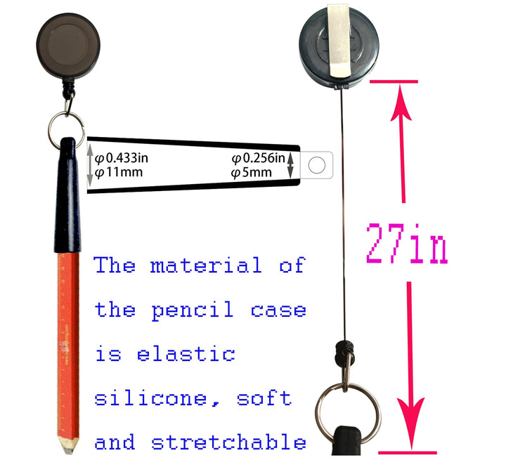 8 Pieces of Elastic Silicone Retractable Pencil Holder, Duty Retractable Pull Pen for Woodwork, Bricklayer, Handicraft Maker, Black Retractable Pencil with