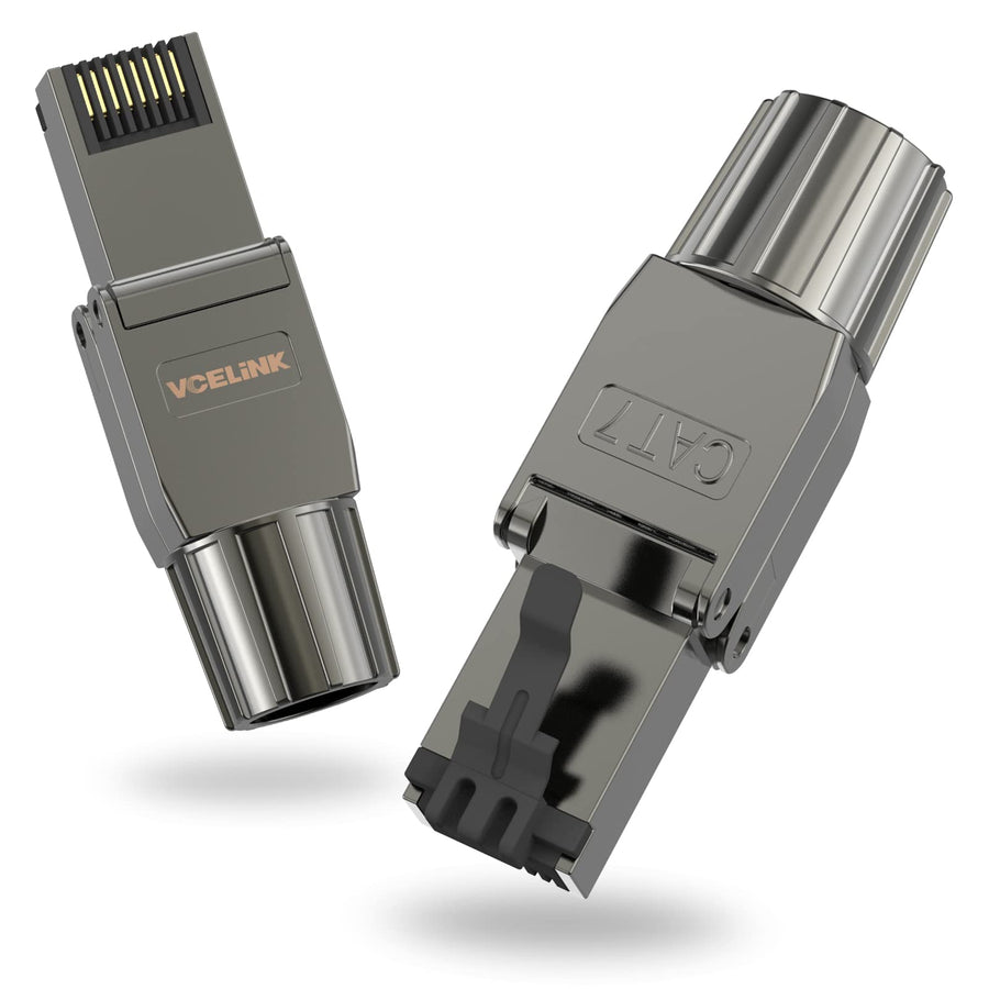RJ45 Connectors Tool Free Cat 7, Shielded RJ45 Modular Plugs 10 Gbps 600MHz PoE++, Reusable Easy CAT7 Ends for 23 AWG-22 AWG LAN Cable, 2-Pack