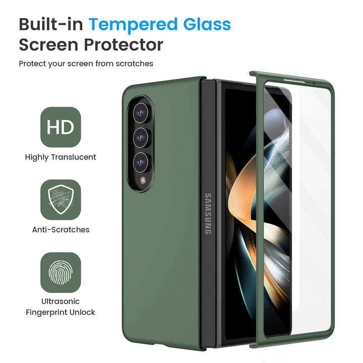 for Galaxy Z Fold 4 Case, Full Body Cover with Built-in Screen Protector Hard PC Ultra-Thin Anti-Scratches Shockproof Protective Phone Case for Samsung Galaxy Z Fold 4, Midnight Green