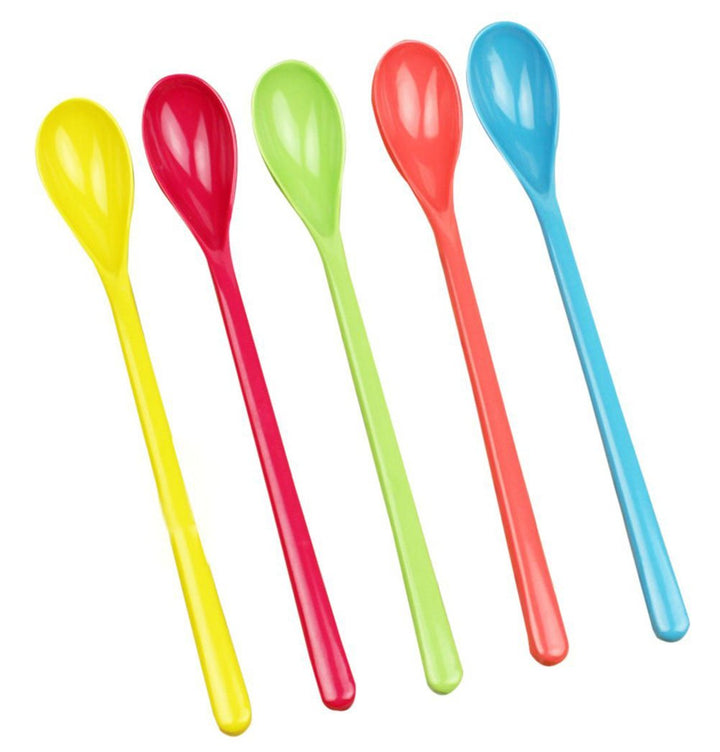 Random Color Melamine Long Handle Mixing Spoon - 7.2 Inch, Set of 5