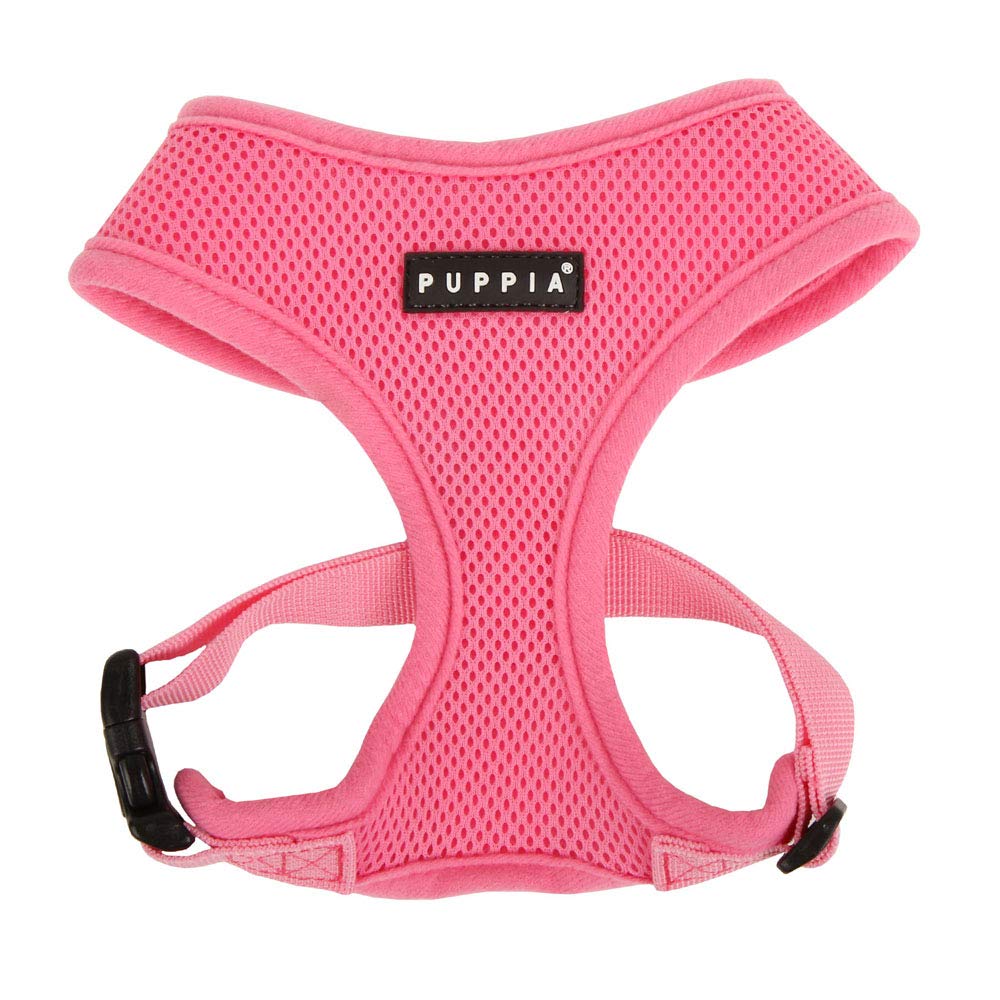 Soft Dog Harness No Choke Over-The-Head Triple Layered Breathable Mesh Adjustable Chest Belt and Quick-Release Buckle, Pink, Medium