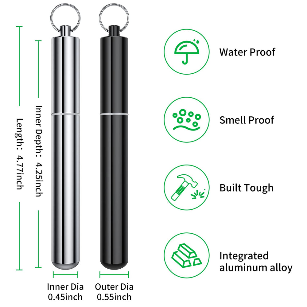 Airtight Aluminum Metal Storage Tube(3 Packs), Cute Small Pill Box Case Waterproof and Smell Proof Metal Tube Container Holder with Keychain, Fit in Pocket Purse Portable for Travel and Outdoors