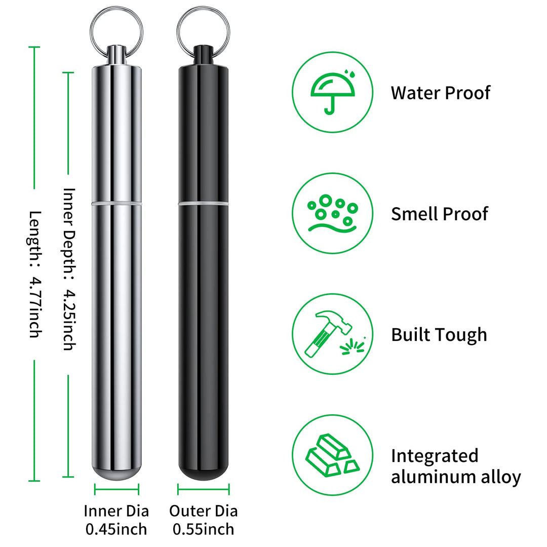 Airtight Aluminum Metal Storage Tube(3 Packs), Cute Small Pill Box Case Waterproof and Smell Proof Metal Tube Container Holder with Keychain, Fit in Pocket Purse Portable for Travel and Outdoors