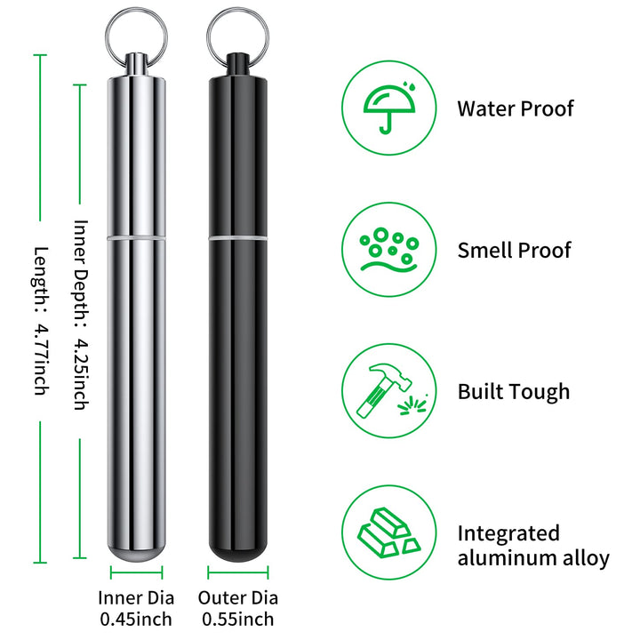 Airtight Aluminum Metal Storage Tube(3 Packs), Cute Small Pill Box Case Waterproof and Smell Proof Metal Tube Container Holder with Keychain, Fit in Pocket Purse Portable for Travel and Outdoors