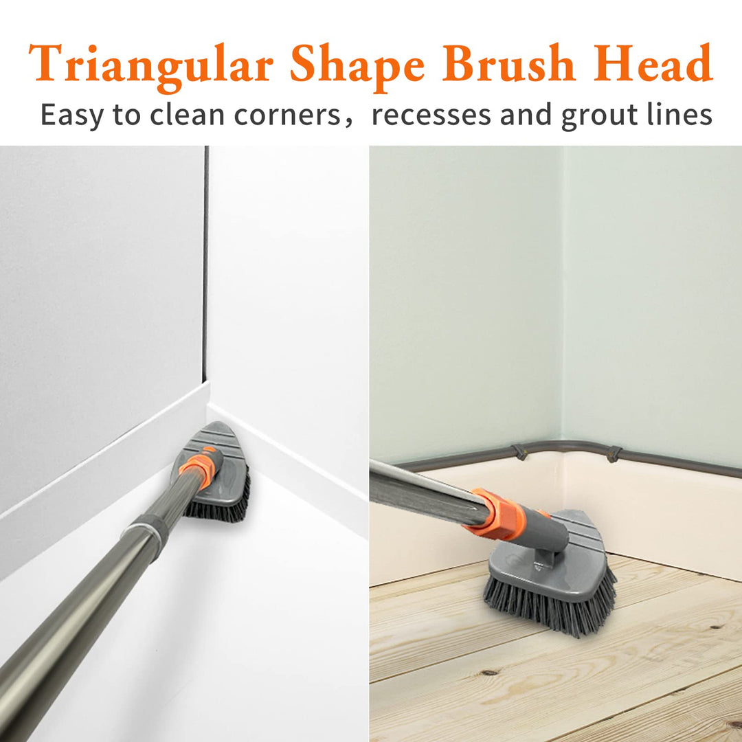 Multi Purpose Scrub Brush with Long Handle, 59“ Tub and Tile Scrubber Brush, 2 in 1 Shower Cleaning Brush & Sponge, Stiff Bristles Cleaner Tool for Cleaning Bathroom Shower Bathtub Wall