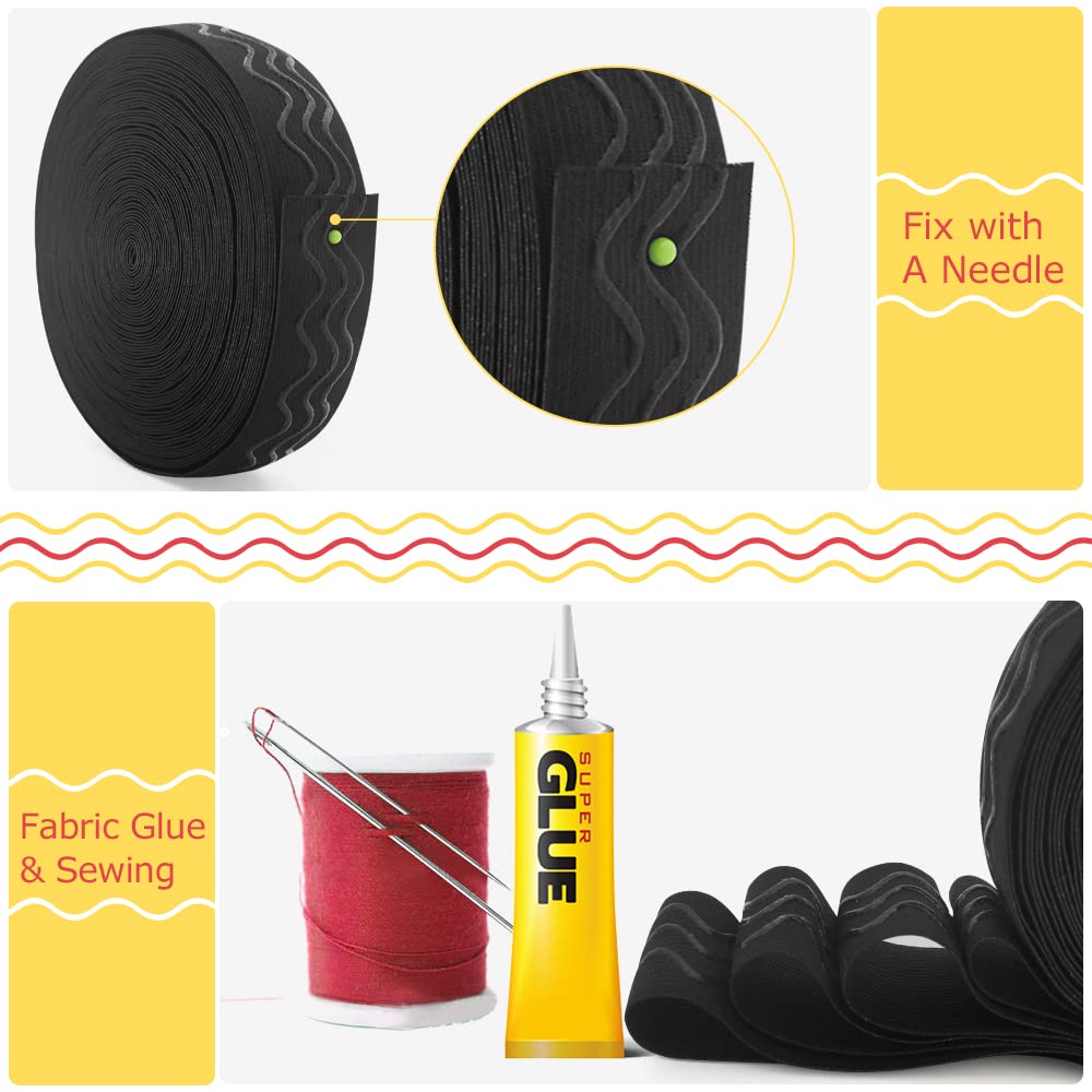Silicone Gripper Elastic Band, 1.1 Inches Non-Slip Gripper Elastic for Sewing, 12 Yards, Black