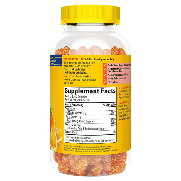 Nature Mades Extra Strength Vitamin C 500mg Adult Gummies, 180 Count Bundle, Immune Health and Antioxidant Support, 90 Day Supply