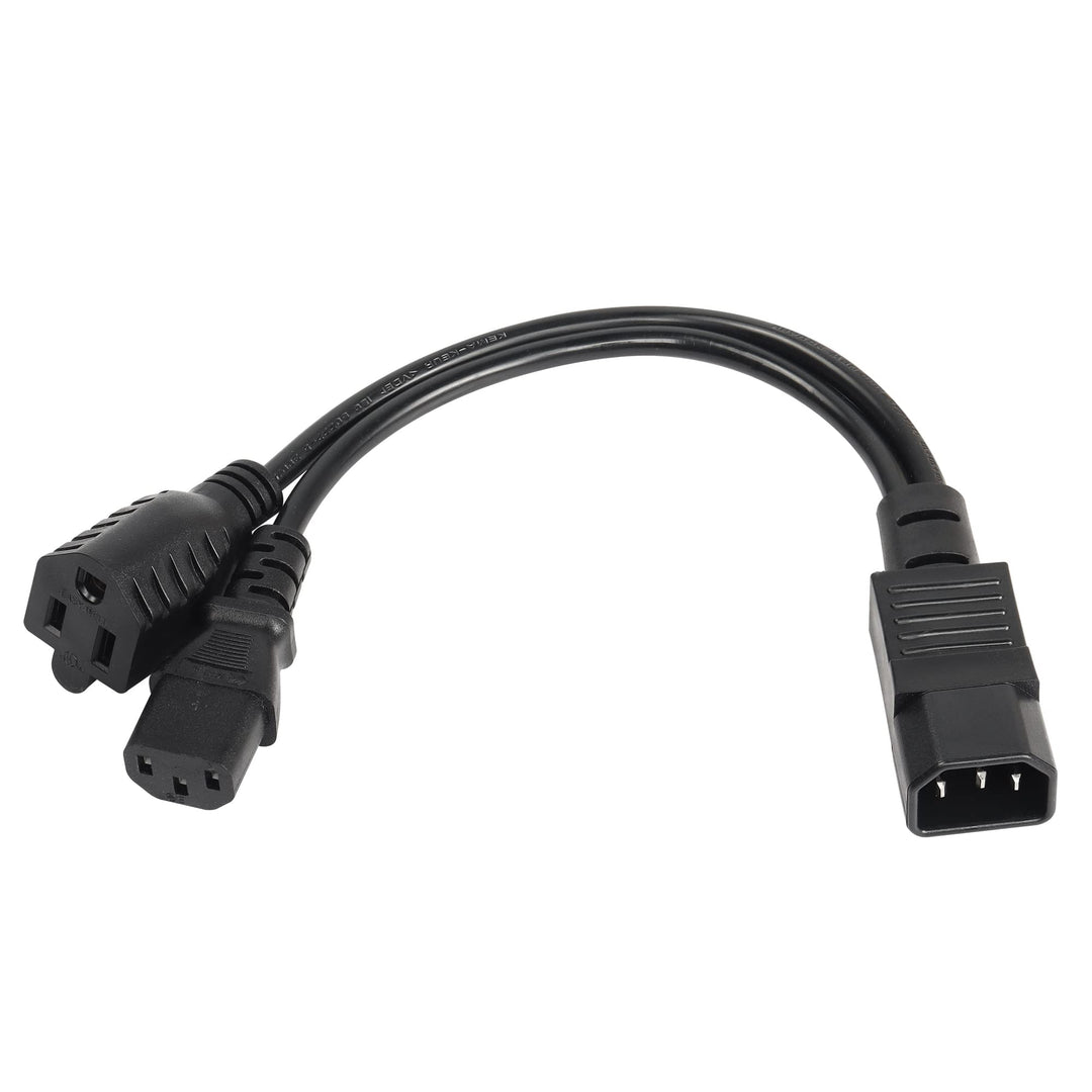 1ft C14 to C13 and NEMA 5-15R Y Splitter Power Cord, IEC 320 C14 Male to C13 Female & Nema 5-15R Female Splitter Power Cable(C14-C13/5-15R)