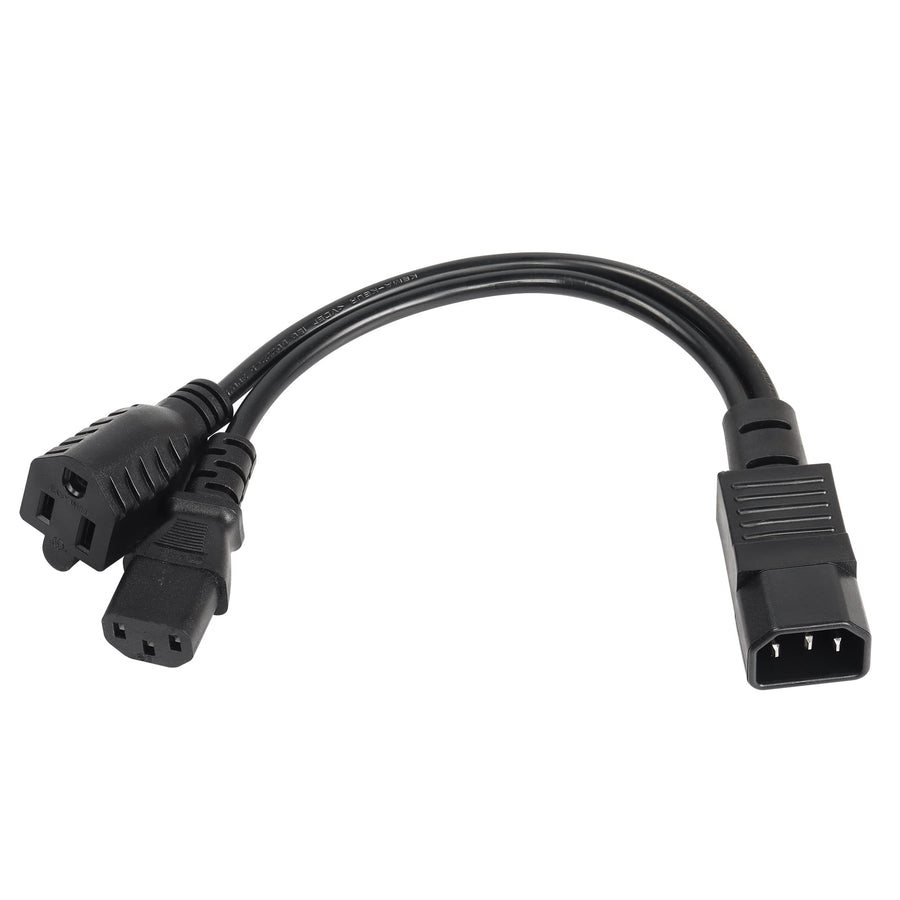 1ft C14 to C13 and NEMA 5-15R Y Splitter Power Cord, IEC 320 C14 Male to C13 Female & Nema 5-15R Female Splitter Power Cable(C14-C13/5-15R)