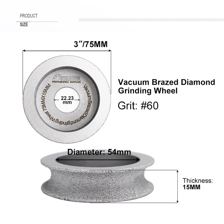 3 Inch Profile Hand Diamond Wheel Height 15mm Half-Round Edge Grinding for Stone Marble Granite Rock