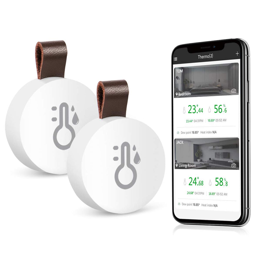 Wireless Thermometer Hygrometer, Mini Wireless Humidity Temperature Sensor with Data Export and Alert, Temp Humidity Monitor for House, 2 Pack