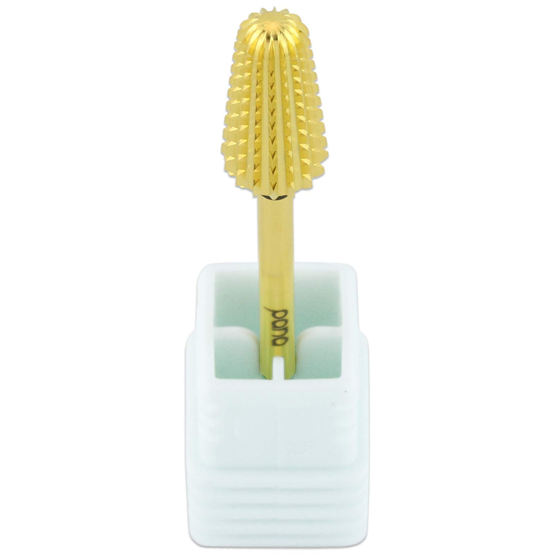 Upgraded PANA Volcano Nail Carbide Bit - Two Way Rotate use for Both Left and Right Handed use - Fastest remove Acrylic or Gel – For Manicure Drill Machine - 3/32 (Extra Coarse - XC, GOLD)