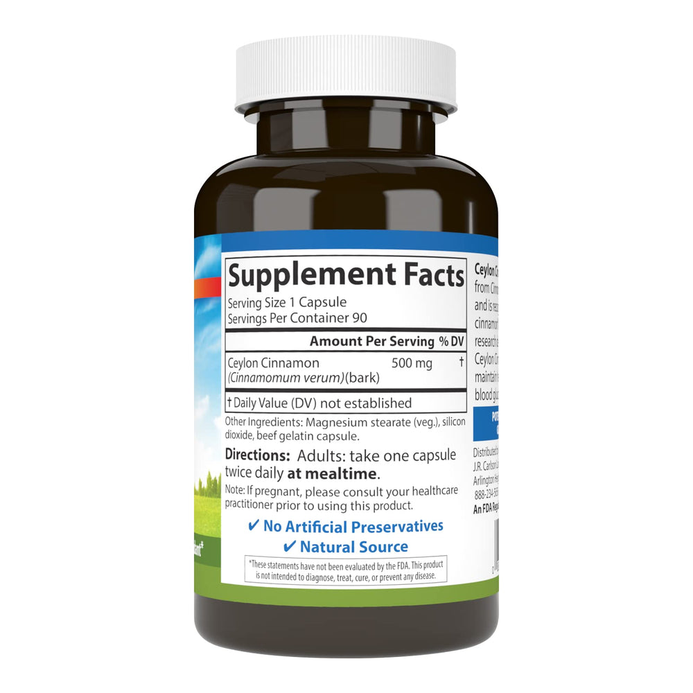 - Ceylon Cinnamon, Cinnamon Supplements, 500 mg, Cinnamon Extract Pills, Ceylon Cinnamon Capsules, 90 Capsules.