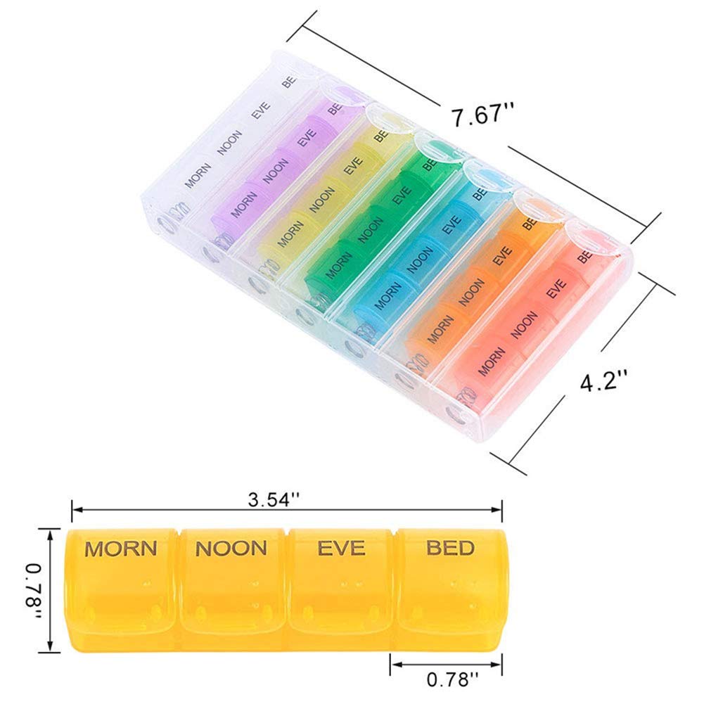 Travel Pill Organizer Weekly Pill Planner for Pill and Vitamin Each Week, 4 Times a Day Medication Reminder, Easy to Read Monday to Sunday, AM PM Small Compartment for Purse