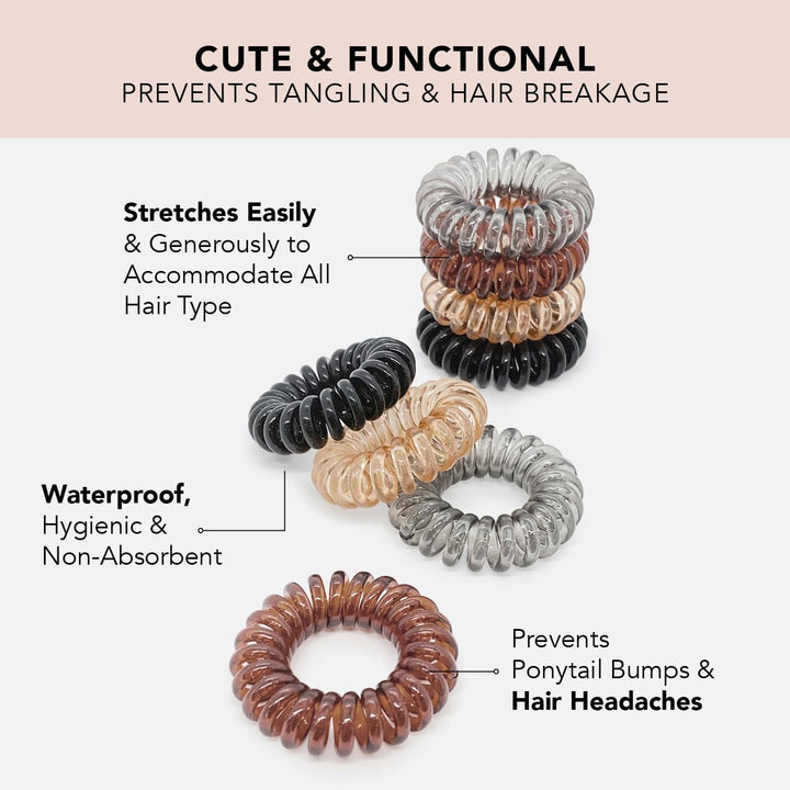 Kitsch Spiral Hair Ties, Coil Hair Ties, Phone Cord Hair Ties, Hair Coils - 4pcs, Brunette