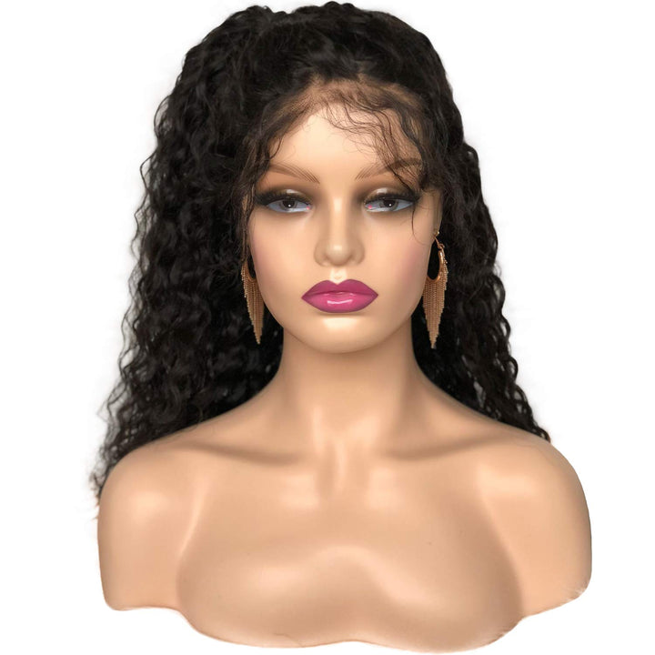 Realistic Female Mannequin Head with Shoulder Manikin PVC Head Bust Wig Head Stand with Makeup for Wigs Display Necklace Earrings Beige