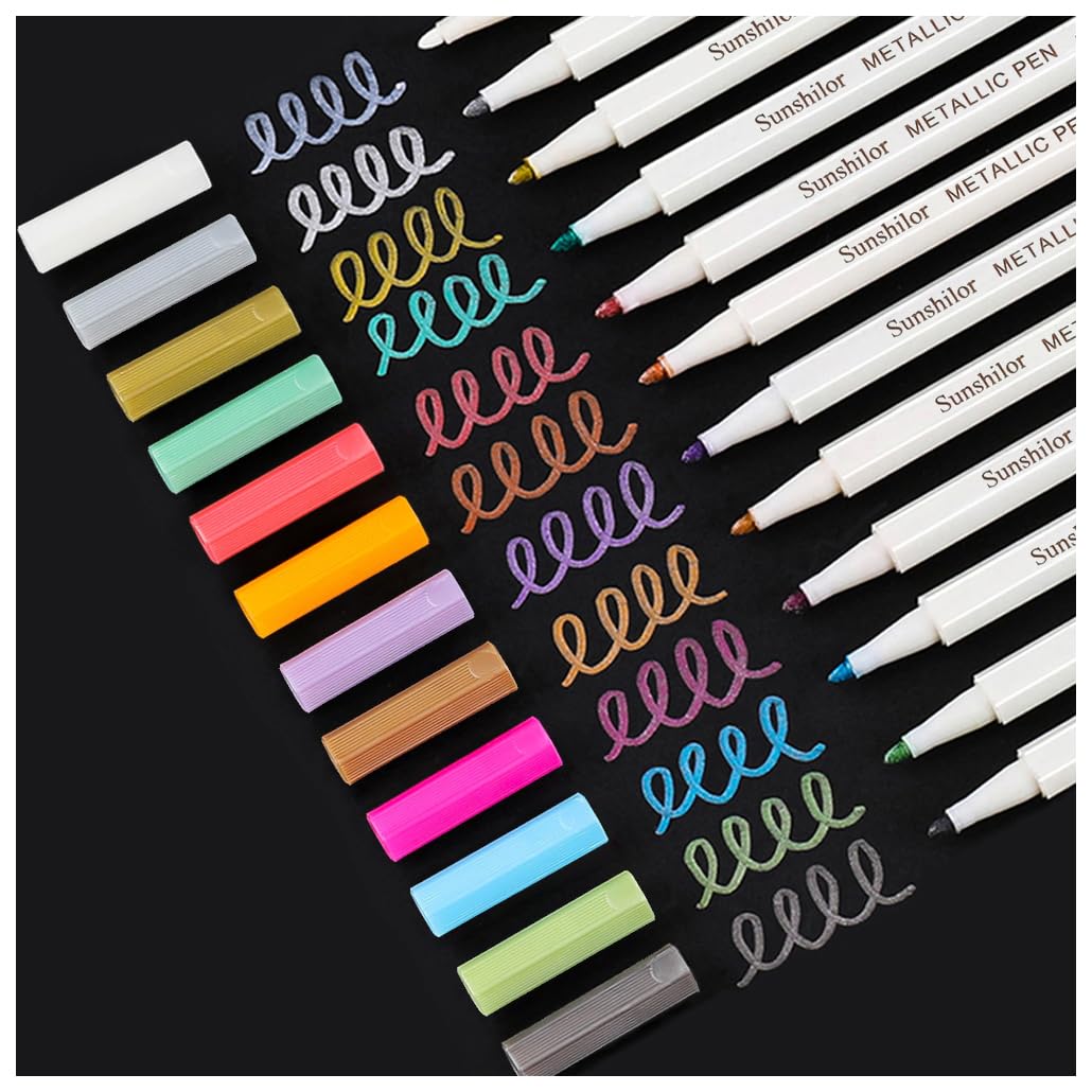 Metallic Markers Fine Point Metallic Marker Pens for Black Paper, Rock Painting, Easter Egg, Halloween Pumpkin, Card Making, Metal, Ceramic, Wine Glass, Set of 12