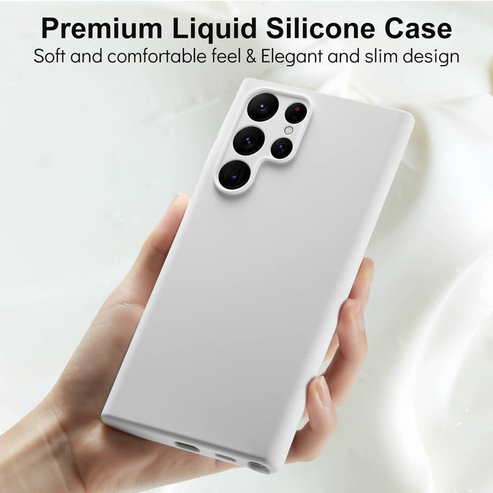 Compatible with Samsung Galaxy S22 Ultra Case Liquid Silicone, Skin Touch Gel Rubber Case with Soft Microfiber Lining, Cute Slim Full Camera Protection Cover, White