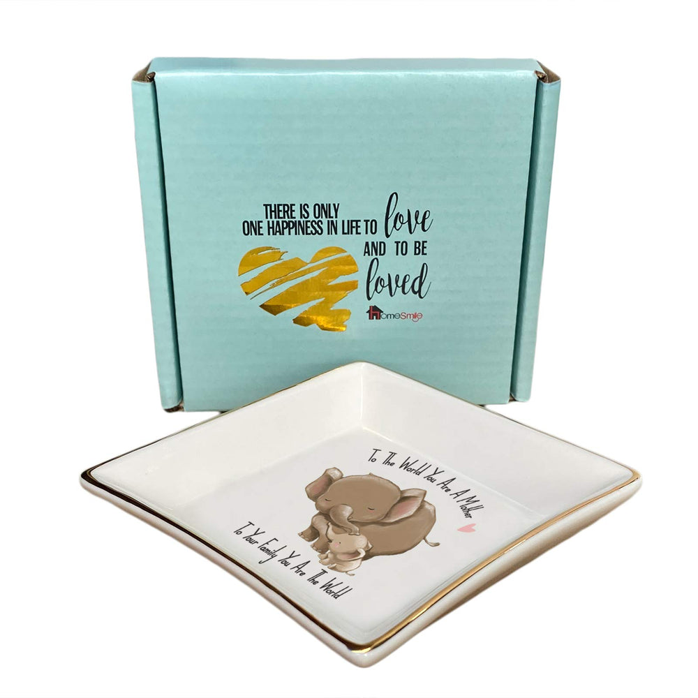 Mother's Day Gifts for Mom Elephant Ring Dish Holder Trinket Tray- to The World You are A Mom, But to Our Family You are The World