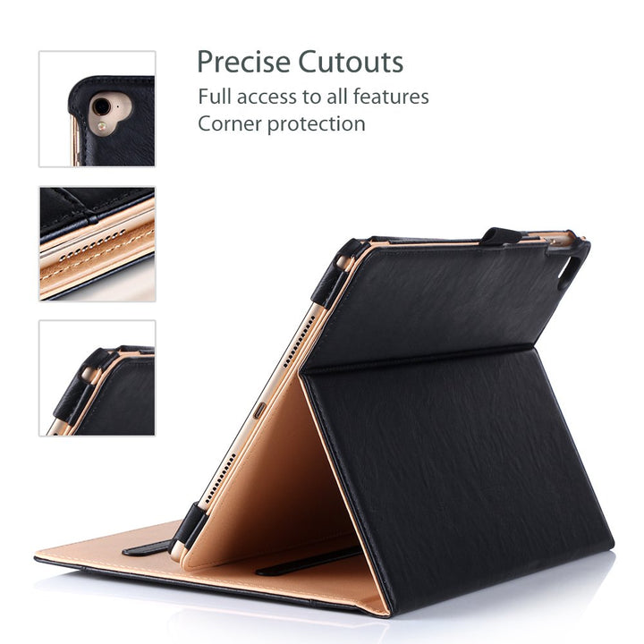 for iPad Pro 9.7 Case 2016 (Old Model), PU Leather Stand Folio Cover for iPad Pro 9.7 Inch (A1673/A1674/A1675) with 3 Viewing Angles & Pencil Holder & Document Card Pocket -Black