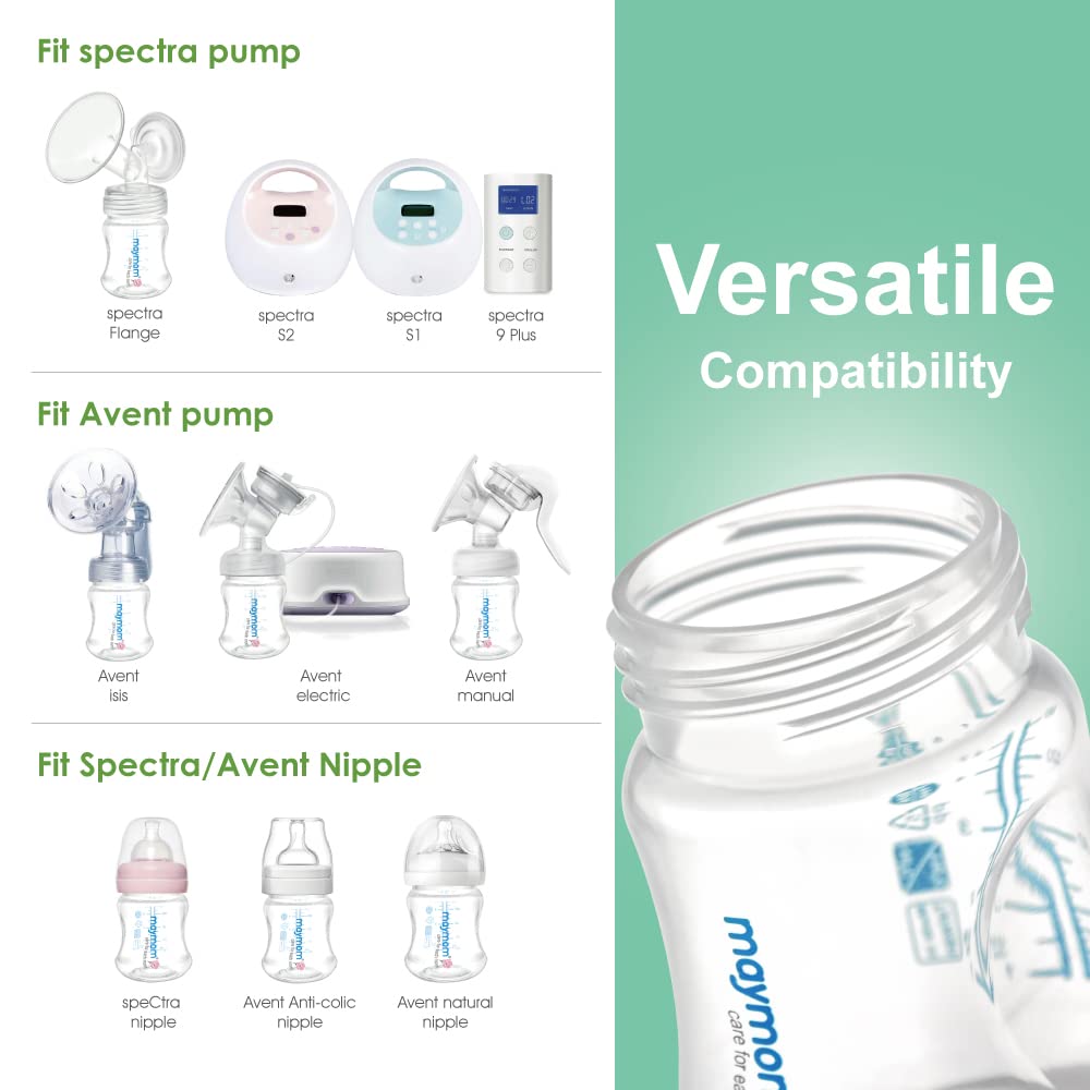 Wide-Mouth Milk Storage Collection Bottle with Travel Cap and Sealing Ring ; Can Replace Spectra S1 S2 Avent Natural Classic Bottles, Motif Luna, Twist Ameda MYA Bottle; 4pc
