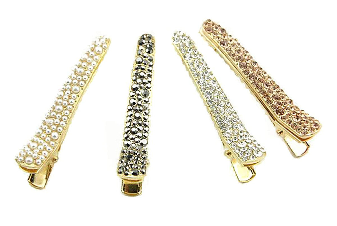 4PCS Rhinestone Crystal Hair Clip Pearl Barrette Hair Accessories Duck Bill Alligator Hair Clips for Girls Women Lady