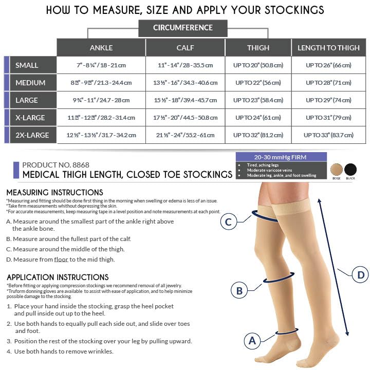 Truform Closed Toe, Thigh High 20-30 mmHg Compression Stockings, Dot Top, Beige, Large