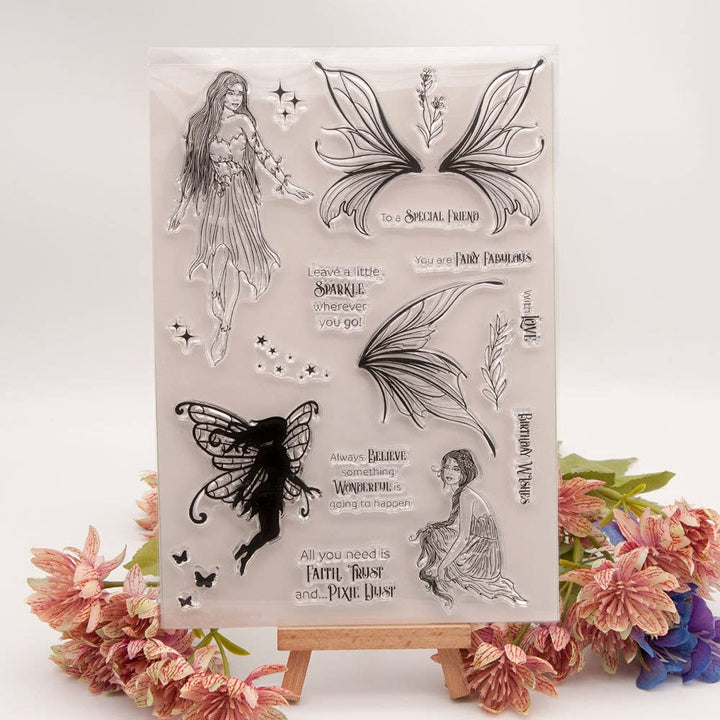 Magic Fairy Sparkle Birthday Wishes Fairy Sentiment Phrase Rubber Stamps Clear Stamps for Card Making Decoration and DIY Scrapbooking Rubber Stamps for Crafts