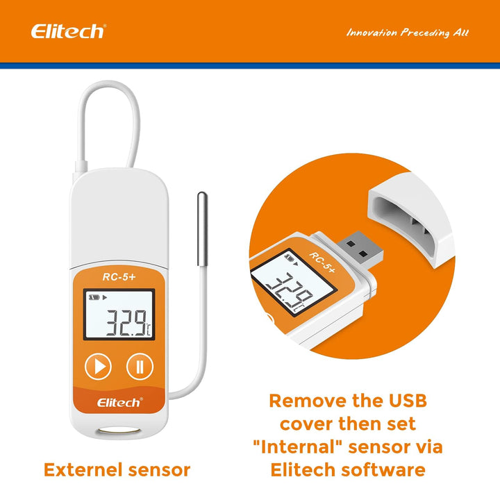 RC-5+ TE Digital PDF USB Temperature Data Logger Reusable Recorder Refrigerator Thermometer 32000 Points High Accuracy (Extra External Sensor)