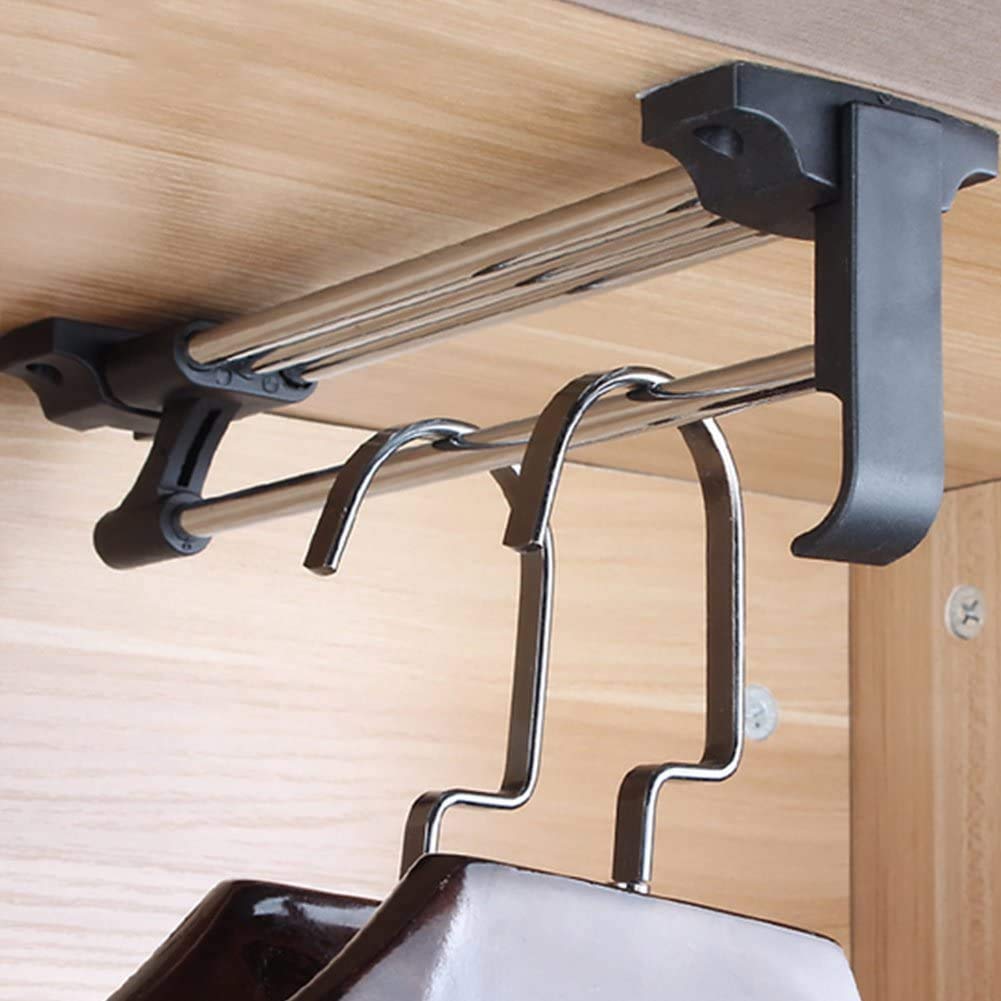 Adjustable Closet Rod, Pull Out Closet Garment Valet Rod Heavy Duty Tension Retractable Wardrobe Closet Hanger Towel Rail/Extending Rail/Storage Organiser Polished Chorme, 11.8-Inch to 21.7-Inch