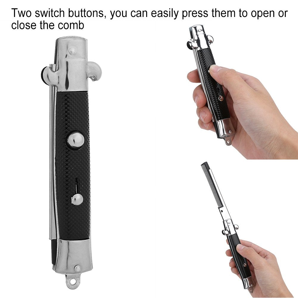 Hair Combs Switchblade, Foldable Pocket Oil Hair Styling Comb for Men, Beard and Moustache Styling Flick Comb, Metal + Plastic Folding Automatic Push Button Brush for Daily Care