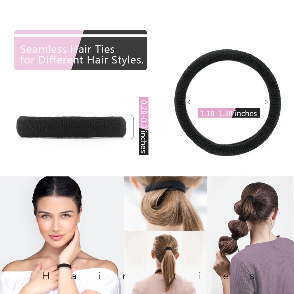 50 Pack Seamless Thick Cotton Hair Rubber Bands, Elastic Durable Ponytail Holders Hair Ties, Ponytail Buns Headbands, No Crease And Damage Hair Accessories For Kids, Girls And Women (Black)