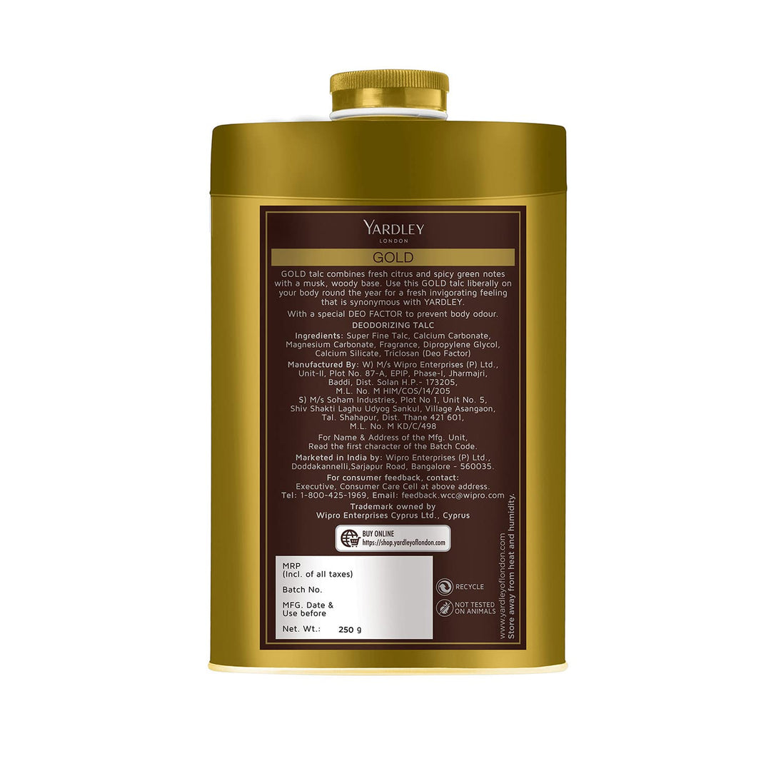 London Gold Deodorizing Talc| Fresh Woody Scent| Masculine Fragrance| Body Talc for Men| 250g