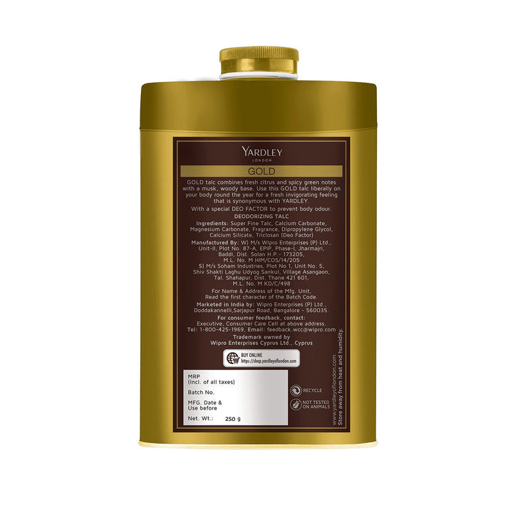 London Gold Deodorizing Talc| Fresh Woody Scent| Masculine Fragrance| Body Talc for Men| 250g